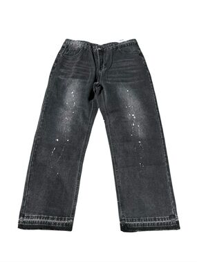 Relaxed Black Washed Jeans with Subtle White Paint Detail
